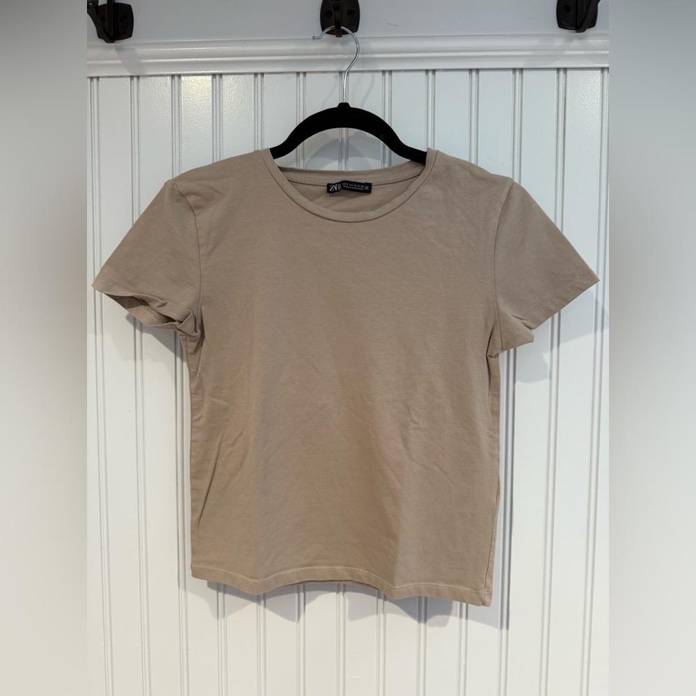 Zara Tan Fitted Short Sleeve T-Shirt